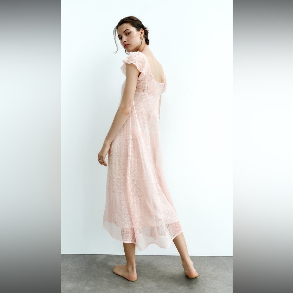 Zara Pointelle Knit Midi Dress Limited Edition